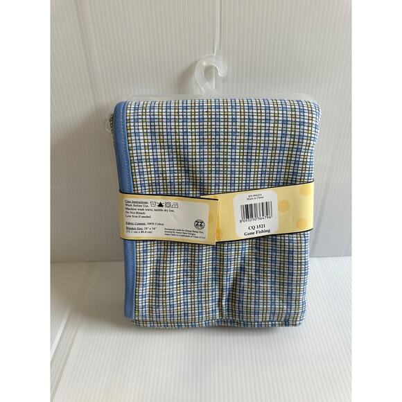 Anna Claire Baby Blanket GONE FISHING Blue Swaddle Security Lovey Plaid Fish NEW - Picture 3 of 3